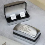 Personalised 'Father of the Groom' Wedding Square Cufflinks & Chrome Plated Gift Box Set - Image 2