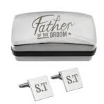 Personalised 'Father of the Groom' Wedding Square Cufflinks & Chrome Plated Gift Box Set - Image 3