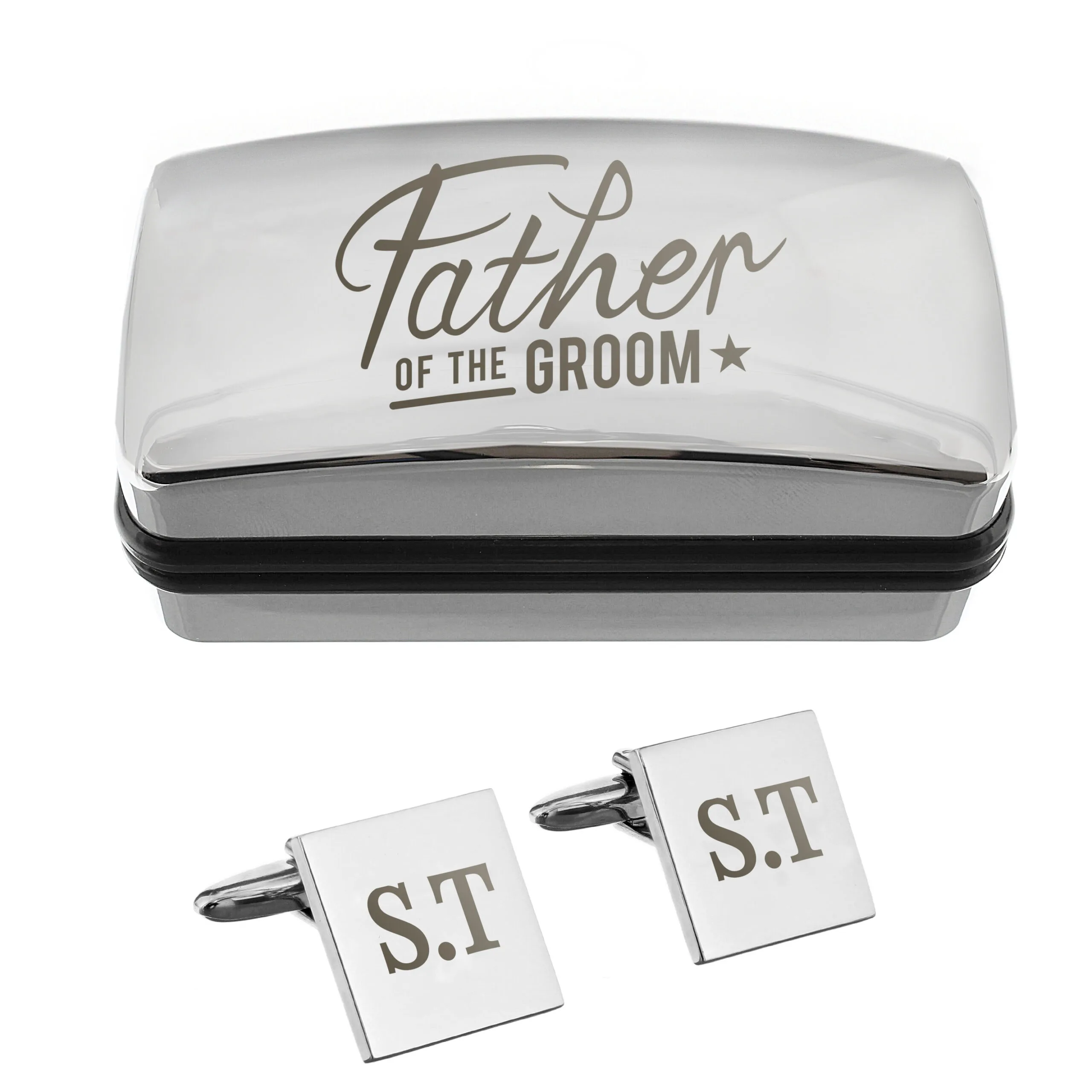 Personalised 'Father of the Groom' Wedding Square Cufflinks & Chrome Plated Gift Box Set - Image 3