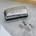Personalised 'Groom' Wedding Square Cufflinks & Chrome Plated Gift Box Set