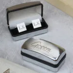 Personalised 'Groom' Wedding Square Cufflinks & Chrome Plated Gift Box Set - Image 2