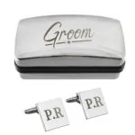 Personalised 'Groom' Wedding Square Cufflinks & Chrome Plated Gift Box Set - Image 3