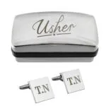 Personalised 'Usher' Wedding Square Cufflinks & Chrome Plated Gift Box Set - Image 3