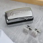 Personalised 'Groomsman' Wedding Square Cufflinks & Chrome Plated Gift Box Set
