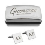 Personalised 'Groomsman' Wedding Square Cufflinks & Chrome Plated Gift Box Set - Image 3