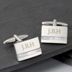 Personalised Initials Mother of Pearl Silver Finish Cufflinks