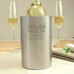Personalised 'Mr And Mrs' Hearts Motif Stainless Steel Wine Cooler