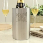 Personalised 'Mr And Mrs' Hearts Motif Stainless Steel Wine Cooler - Image 3