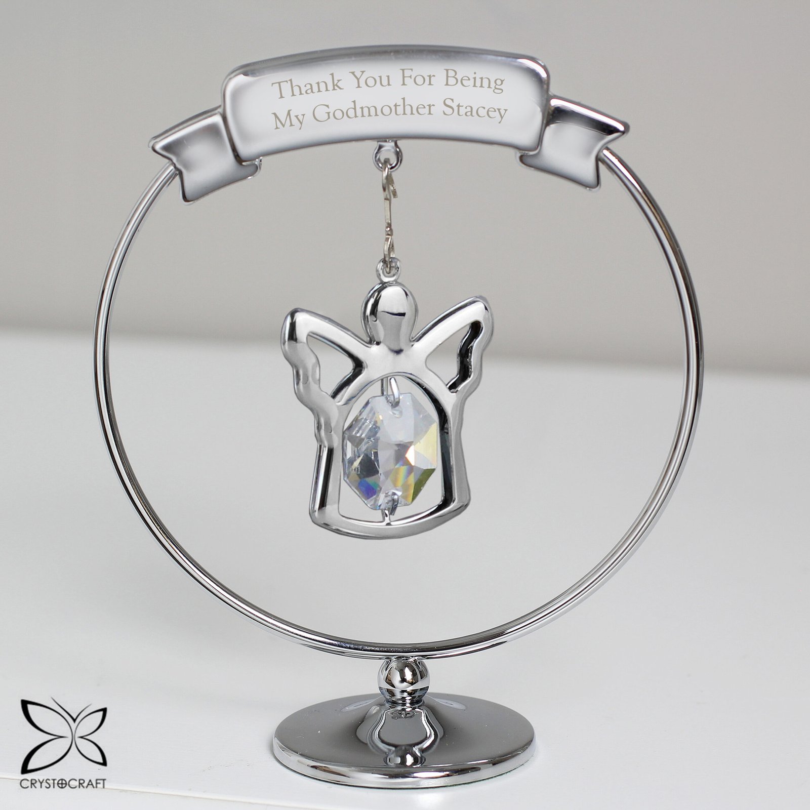 P0104H89 Personalised Any Message Crystocraft Silver Plated Angel Ornament Personalised Any Message Crystocraft Silver Plated Angel Ornament - Image 1
