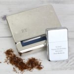 Personalised Silver Metal Tobacco Rolling Tin & Silver Lighter Set