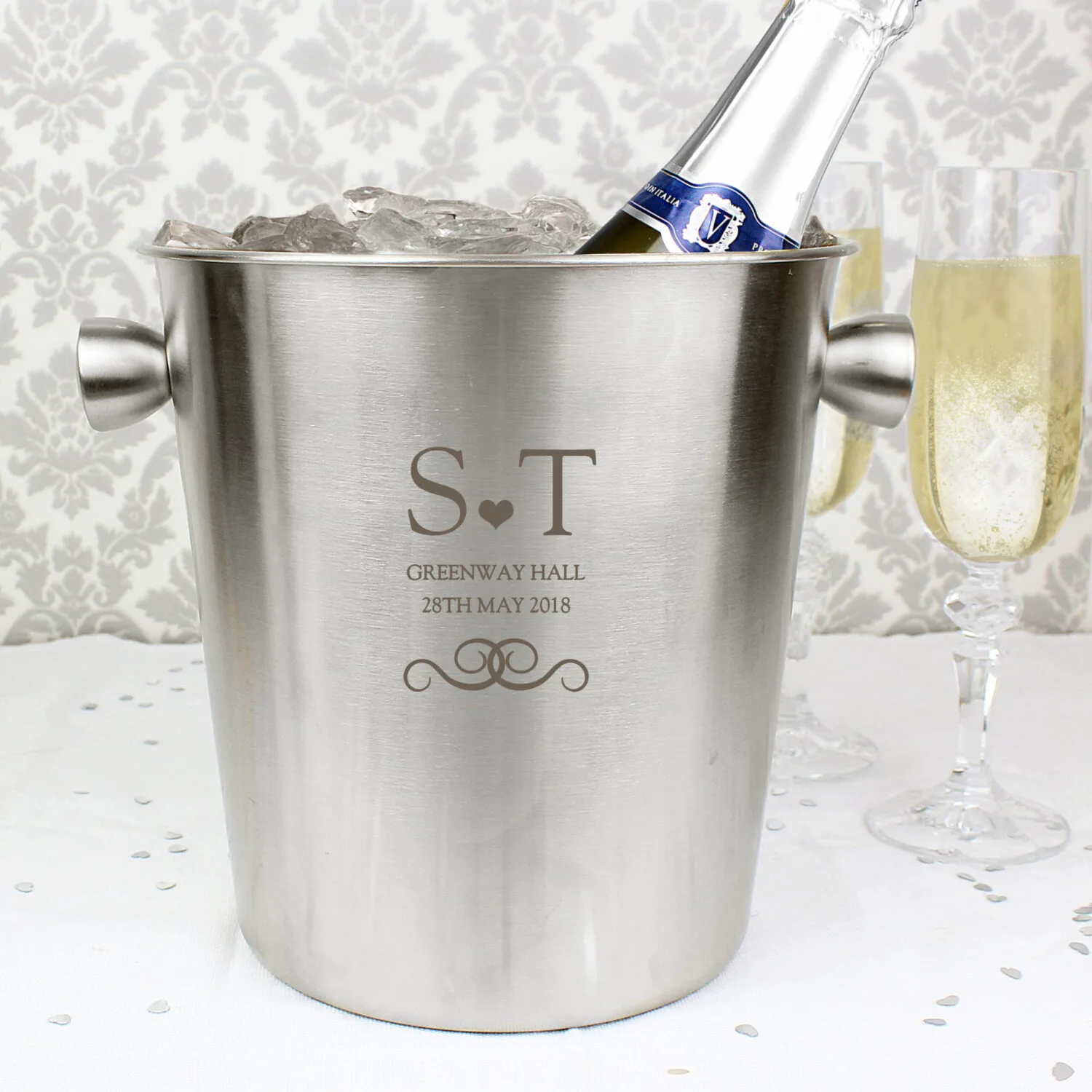 P0104J40 Personalised Monogram Initials & Message Stainless Steel Ice Bucket Personalised Monogram Initials & Message Stainless Steel Ice Bucket - Image 1