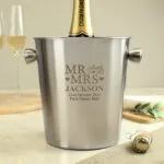 Personalised 'Mr And Mrs' Hearts Motif Stainless Steel Ice Bucket