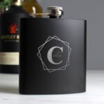 Personalised Initial Geometric Design Black Stainless Steel Hip Flask - Image 5