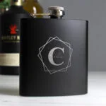 Personalised Initial Geometric Design Black Stainless Steel Hip Flask