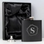 Personalised Initial Geometric Design Black Stainless Steel Hip Flask - Image 2