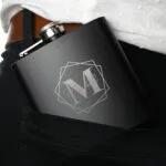 Personalised Initial Geometric Design Black Stainless Steel Hip Flask - Image 4