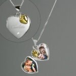 Personalised Sterling Silver Heart Locket Necklace with Diamond & 9ct Gold Charm - Image 2