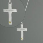 Personalised Name Only Sterling Silver Cross with 9ct Gold Heart & CZ Necklace - Image 2