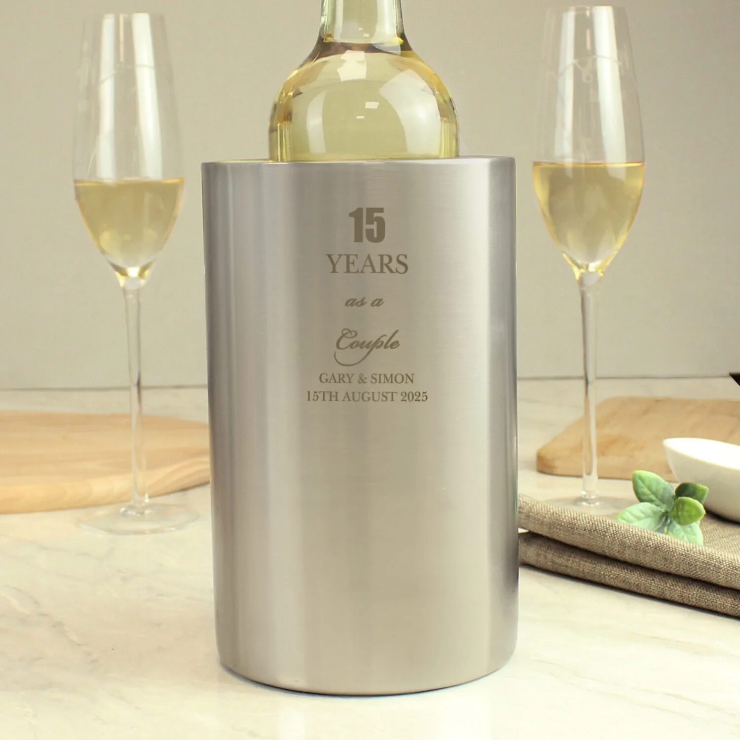 P0104K83 Personalised Anniversary Stainless Steel Wine Cooler Personalised Anniversary Stainless Steel Wine Cooler - Image 1