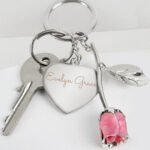 Personalised Name Only Silver Plated Pink Rose Keyring