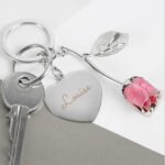 Personalised Name Only Silver Plated Pink Rose Keyring - Image 2
