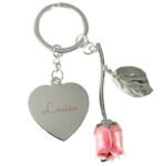Personalised Name Only Silver Plated Pink Rose Keyring - Image 4