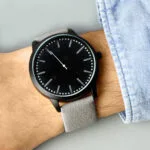 Personalised Men's Matte Black Watch with Grey Strap & Presentation Box - Image 2