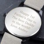 Personalised Men's Matte Black Watch with Grey Strap & Presentation Box - Image 3