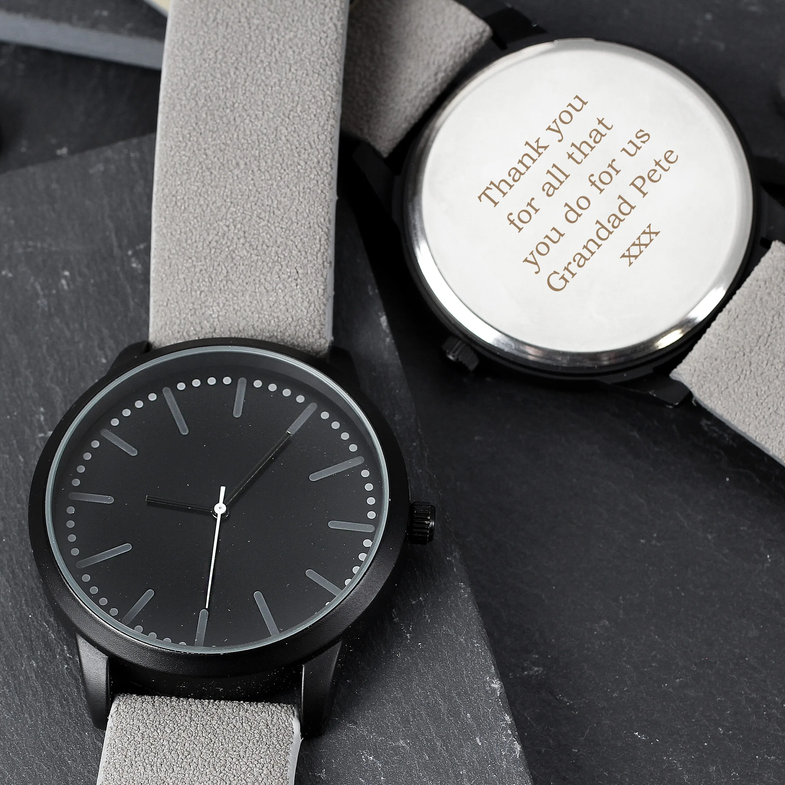 Personalised Men's Matte Black Watch with Grey Strap & Presentation Box - Image 7