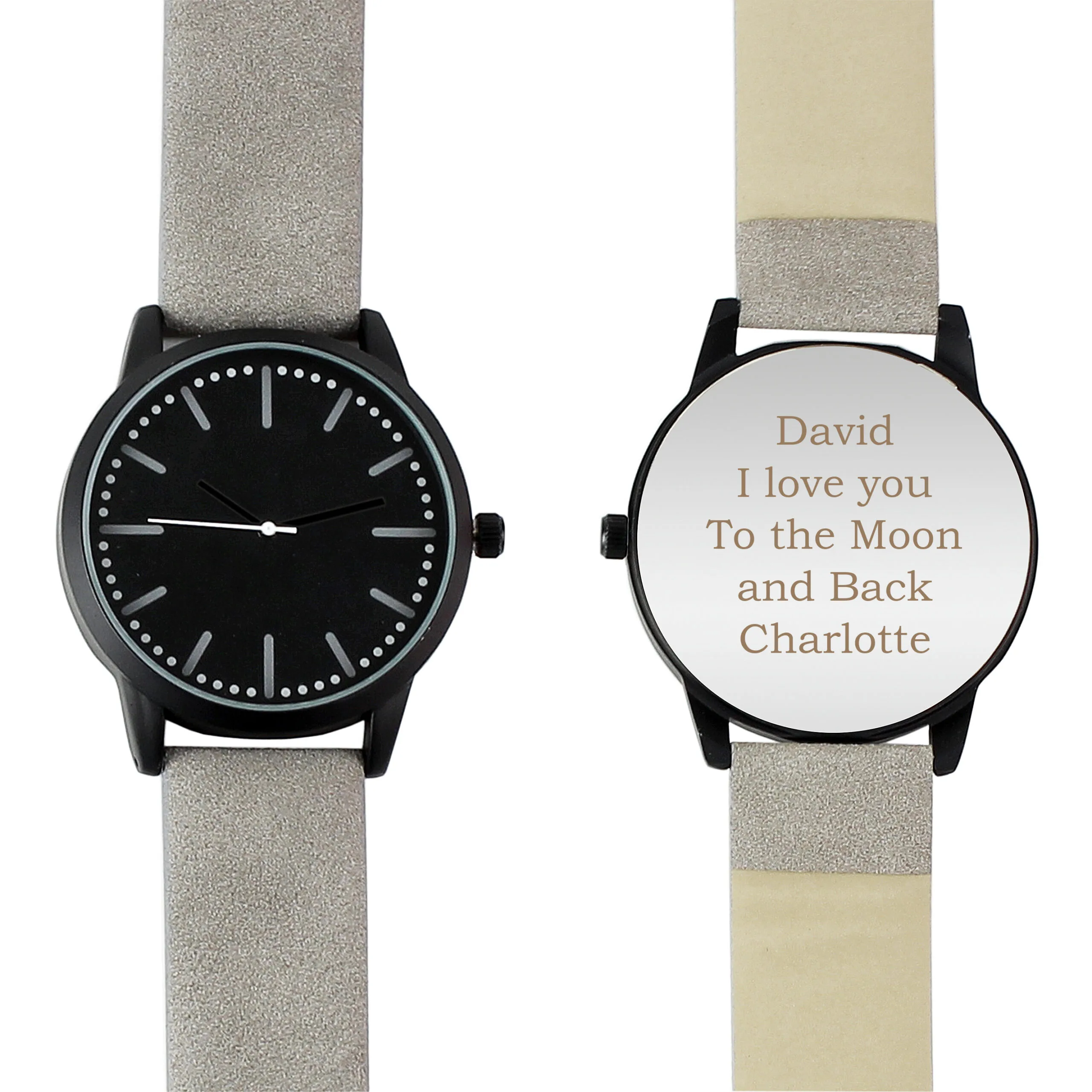 Personalised Men's Matte Black Watch with Grey Strap & Presentation Box - Image 8