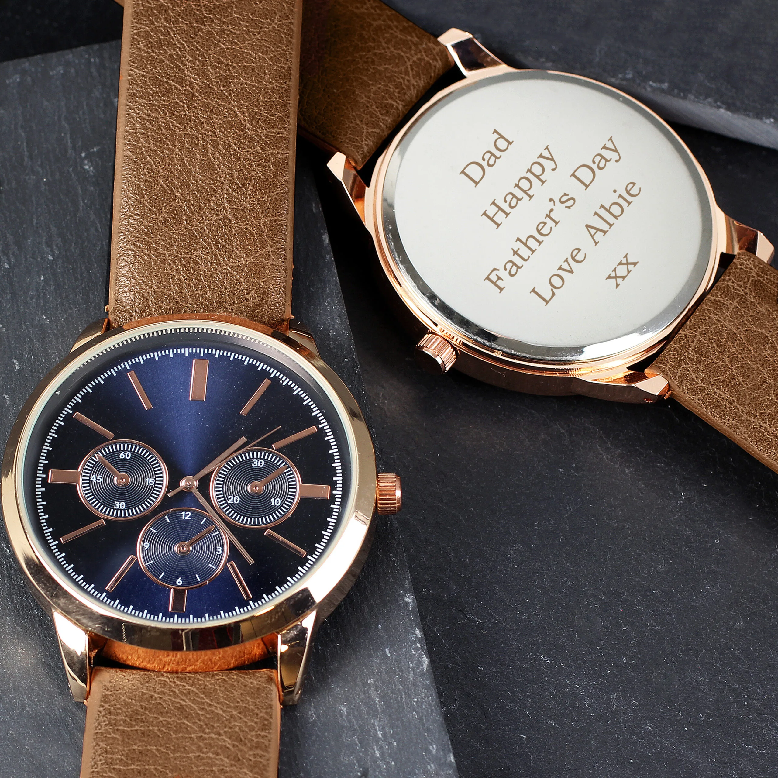 Personalised Men's Rose Gold Tone Watch with Brown Strap & Presentation Box - Image 6