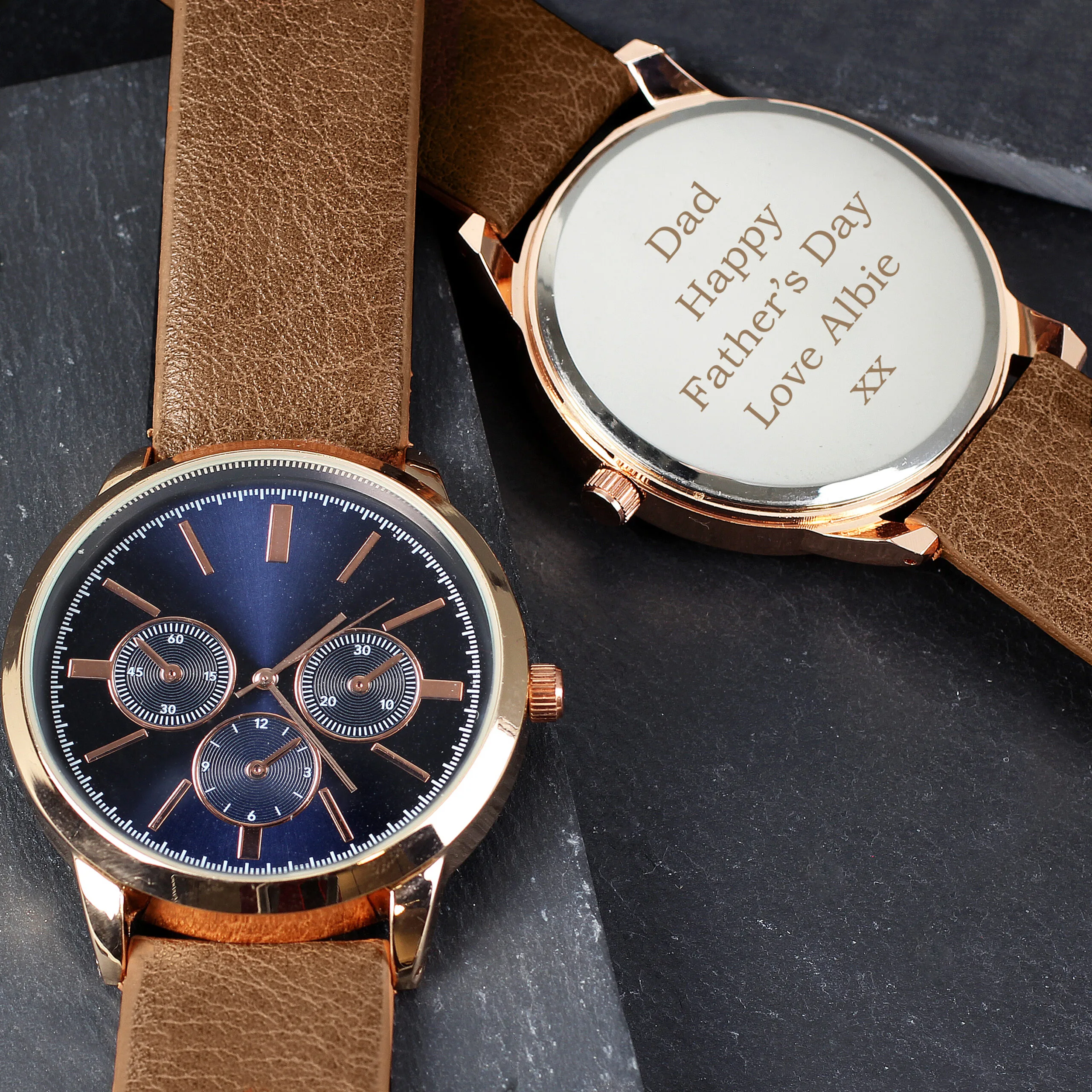 Personalised Men's Rose Gold Tone Watch with Brown Strap & Presentation Box - Image 7