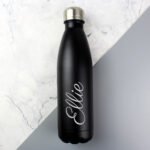 Personalised Name Only (Script Font) Black Stainless Steel Insulated Drinks Bottle