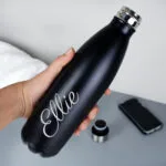 Personalised Name Only (Script Font) Black Stainless Steel Insulated Drinks Bottle - Image 3