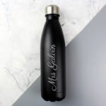 Personalised Name Only (Script Font) Black Stainless Steel Insulated Drinks Bottle - Image 4
