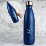 Personalised Name Only (Script Font) Blue Stainless Steel Insulated Drinks Bottle - Image 2