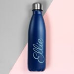 Personalised Name Only (Script Font) Blue Stainless Steel Insulated Drinks Bottle - Image 3