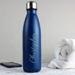 Personalised Name Only (Script Font) Blue Stainless Steel Insulated Drinks Bottle - Image 4