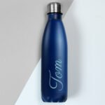 Personalised Name Only (Script Font) Blue Stainless Steel Insulated Drinks Bottle - Image 5