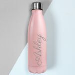Personalised Name Only (Script Font) Pink Stainless Steel Insulated Drinks Bottle