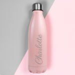 Personalised Name Only (Script Font) Pink Stainless Steel Insulated Drinks Bottle - Image 4