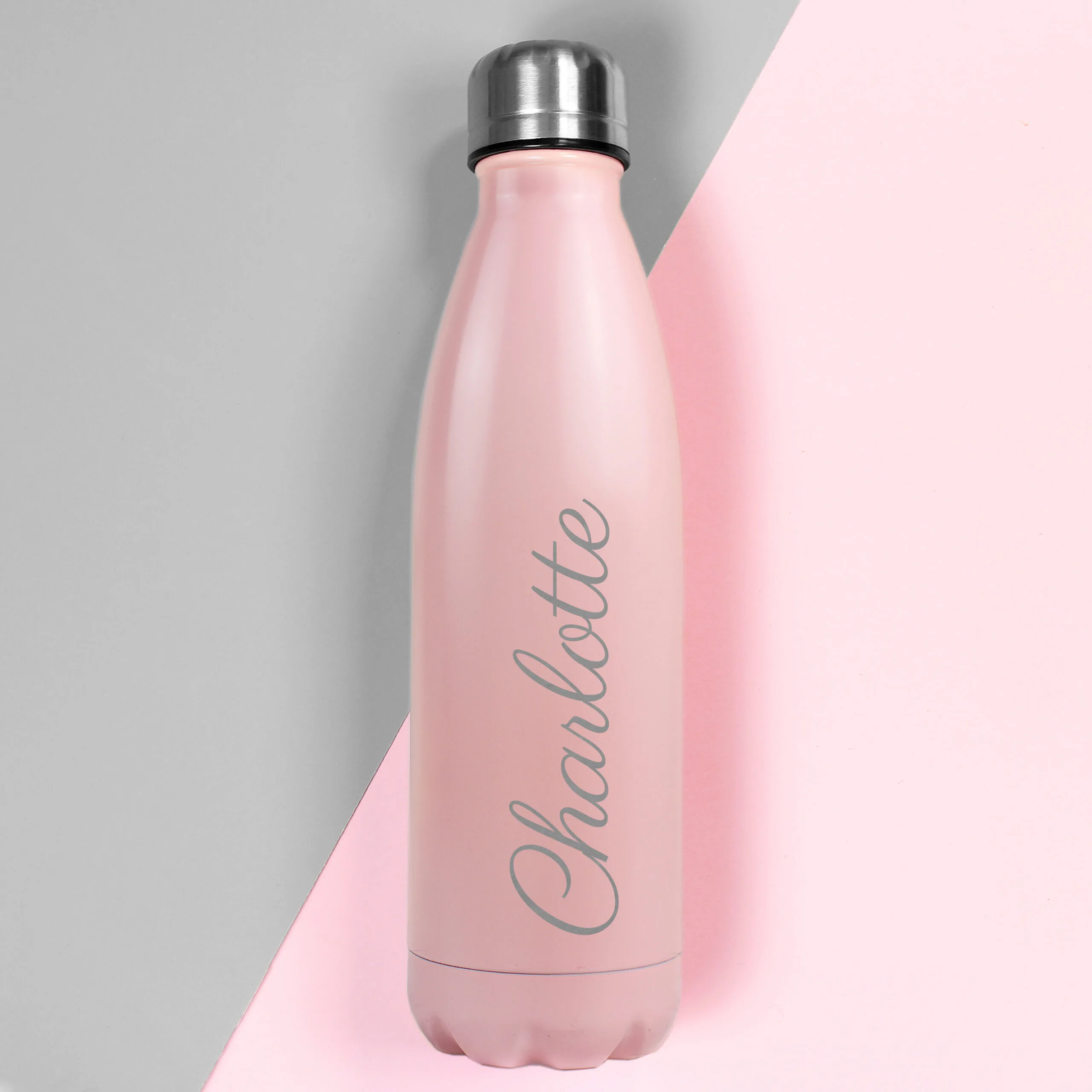 Personalised Name Only (Script Font) Pink Stainless Steel Insulated Drinks Bottle - Image 4