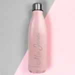 Personalised Name Only (Script Font) Pink Stainless Steel Insulated Drinks Bottle - Image 5