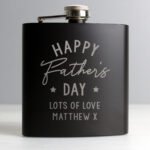Personalised 'Happy Father's Day' Stars Motif Black Stainless Steel Hip Flask