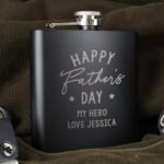 Personalised 'Happy Father's Day' Stars Motif Black Stainless Steel Hip Flask - Image 2