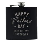 Personalised 'Happy Father's Day' Stars Motif Black Stainless Steel Hip Flask - Image 3