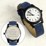 Personalised Children's Any Message Black with Blue Canvas Strap Watch - Image 5