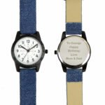 Personalised Children's Any Message Black with Blue Canvas Strap Watch - Image 8