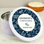 Personalised Navy Kitchen Themed Design Round Cake Tin