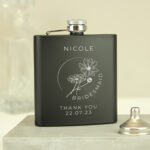 Personalised Monochrome Floral Design Wedding Party Black Stainless Steel Hip Flask - Image 2